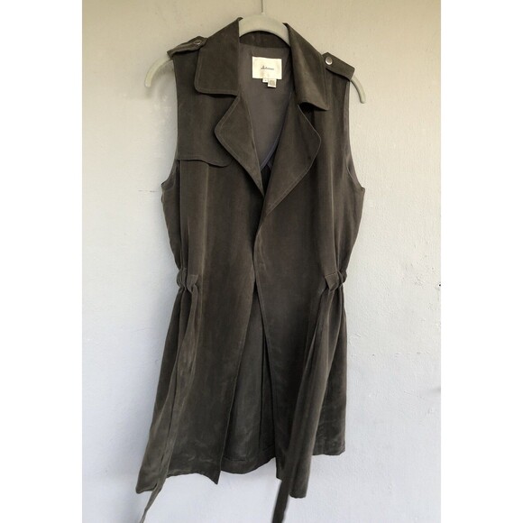 Elevenses Anthropologie Trench Vest Jacket Women S Sleeveless Suede Wrap Relaxed - Picture 9 of 13